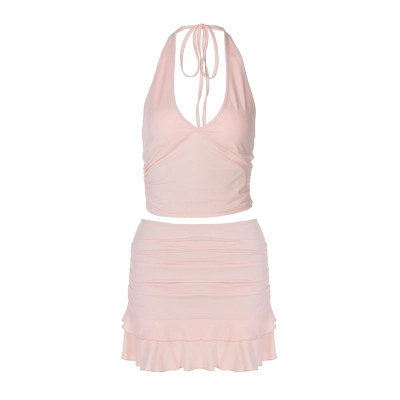 Halter Crop Top with Ruffled Mini - Skirt Set 01