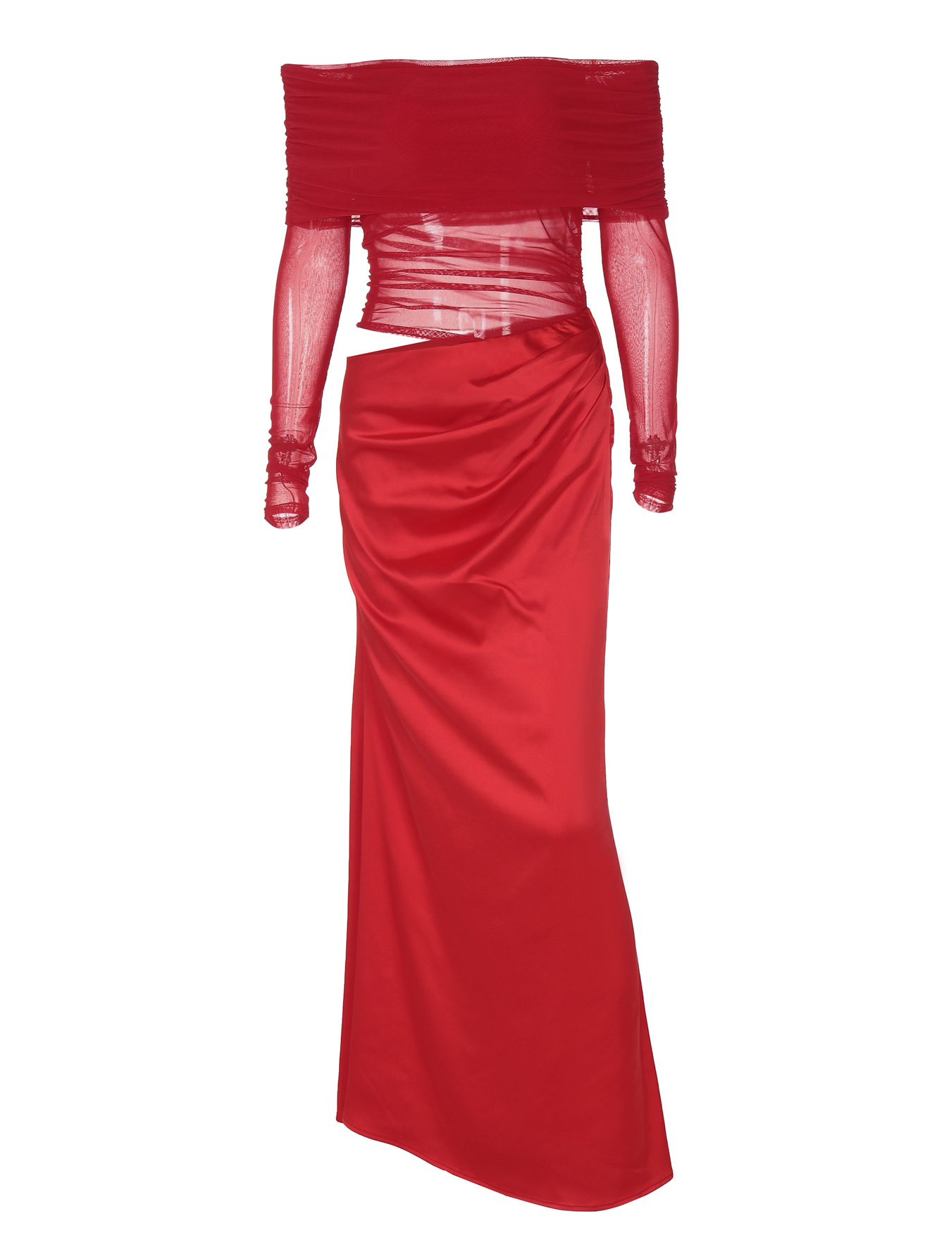 Sheer Mesh One - Shoulder Long Sleeve Dress