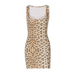 Leopard - Print Lace Square - Neck Sleeveless Fitted Dress