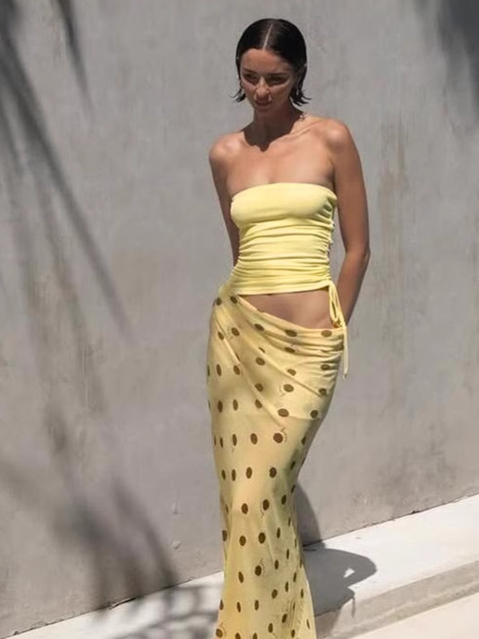 Cami Drawstring Tank & Mesh Fringe Skirt Set 