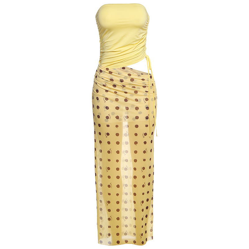 Cami Drawstring Tank & Mesh Fringe Skirt Set 