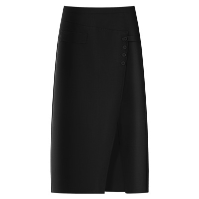 Side - Slit Elegant Navy Blue Suit Midi - Skirt 02