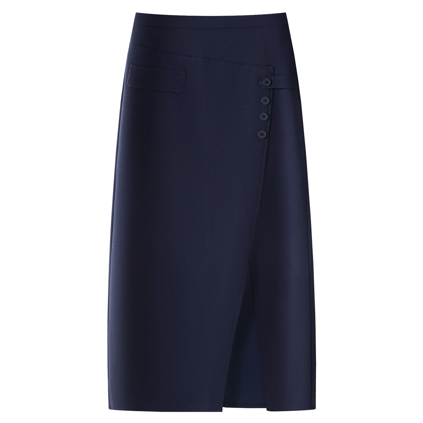 Side - Slit Elegant Navy Blue Suit Midi - Skirt