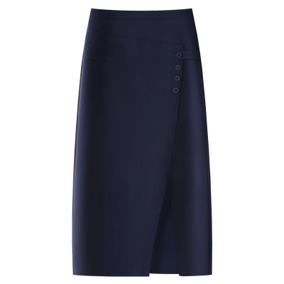 Side - Slit Elegant Navy Blue Suit Midi - Skirt 01