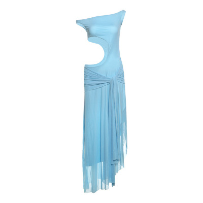 Sheer Mesh One-Shoulder Hollow-Out Dress 01