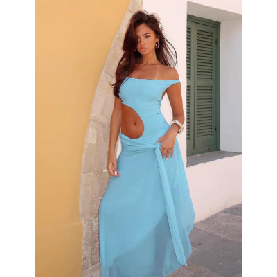 Sheer Mesh One-Shoulder Hollow-Out Dress 02