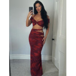 Off - the - Shoulder Top & Pleated Skirt Set