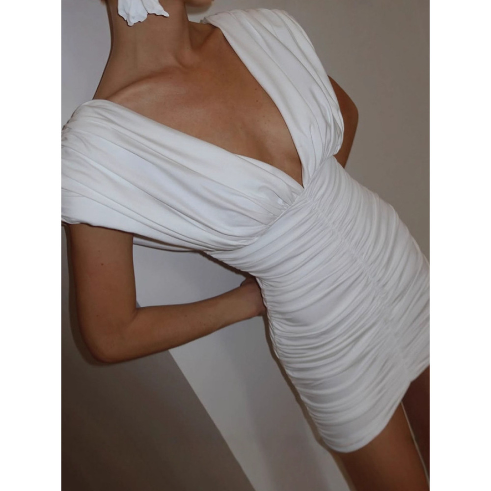 Women's V - Neck Pleated Bodycon Dress