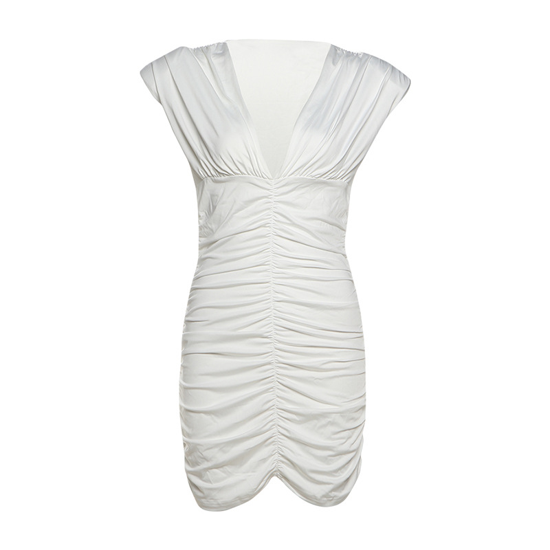 Women's V - Neck Pleated Bodycon Dress