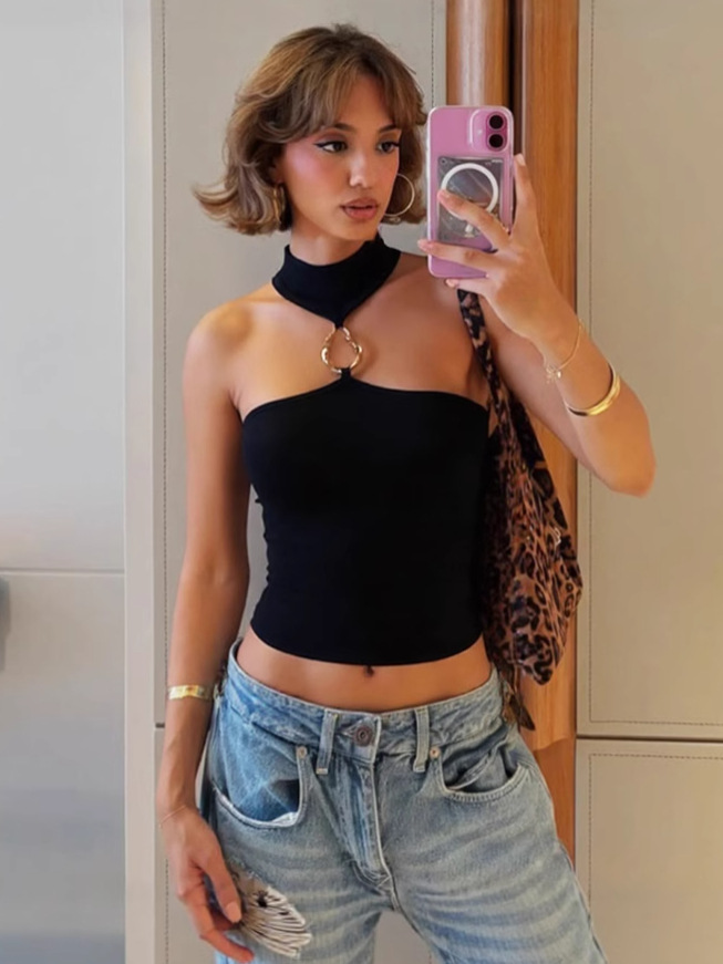 Sleeveless Cropped Halter Neck Top