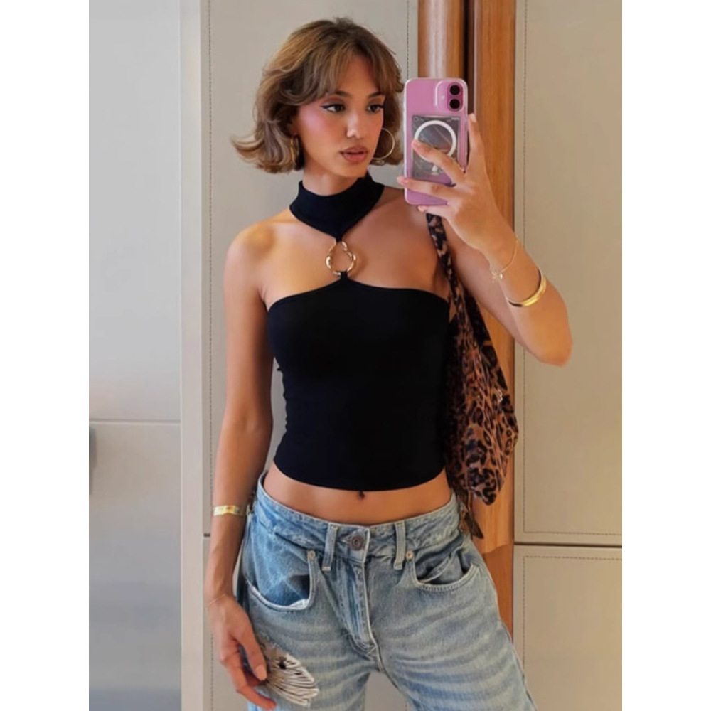 Sleeveless Cropped Halter Neck Top