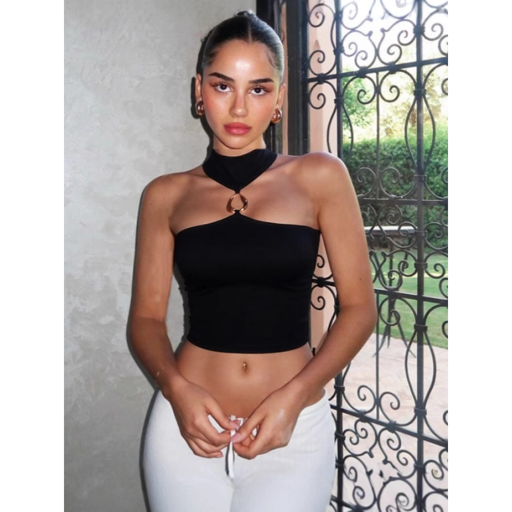 Sleeveless Cropped Halter Neck Top