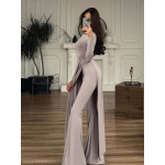 Round - Neck Split Long - Sleeve Slim Fit Flared Pant Set