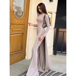 Round - Neck Split Long - Sleeve Slim Fit Flared Pant Set