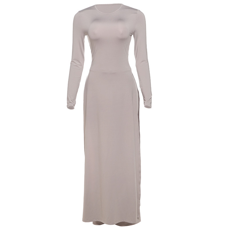 Round - Neck Split Long - Sleeve Slim Fit Flared Pant Set