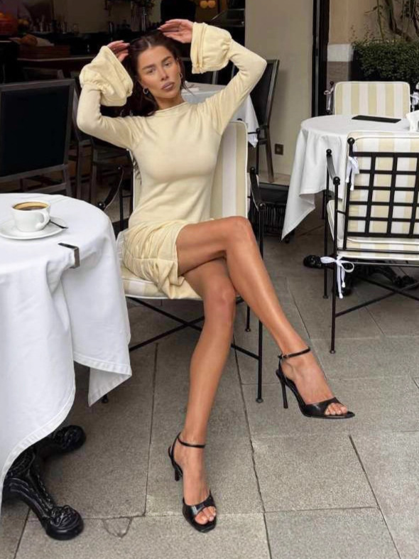 Mock - Neck Pleated Slim Fit Trumpet - Sleeve Dress