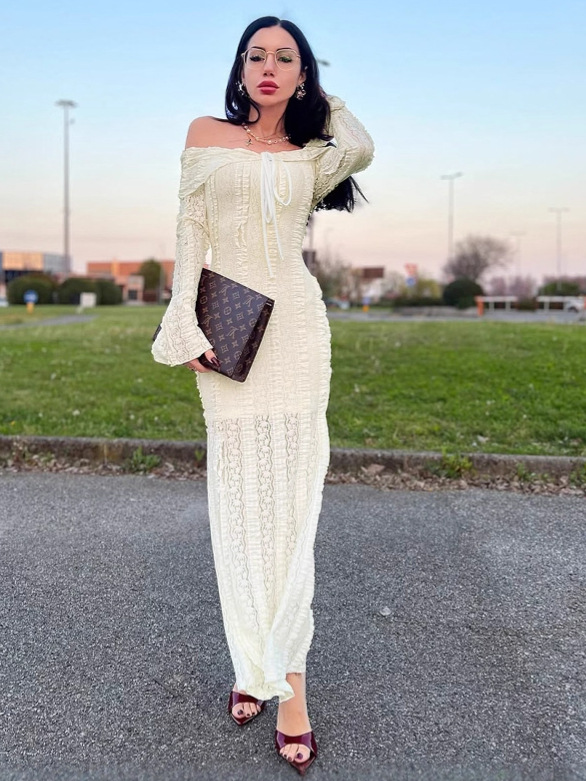 Slim - Fit One - Shoulder Flared Sleeve Dress