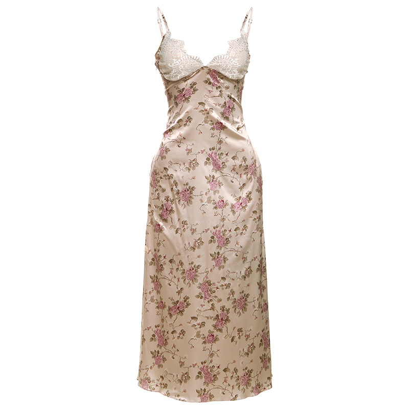 Lace - Spliced Floral Print Cami Dress