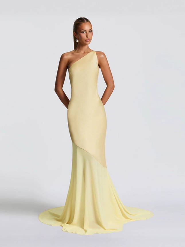 Chiffon - Spliced Asymmetrical - Neck Tie - Up Dress