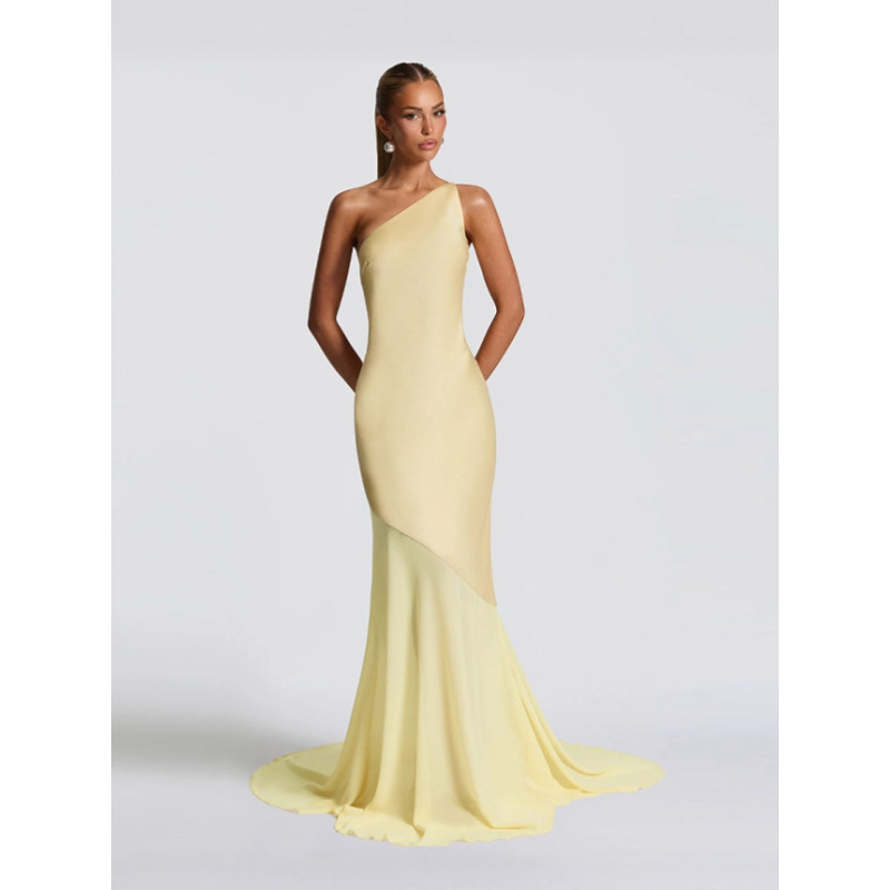 Chiffon - Spliced Asymmetrical - Neck Tie - Up Dress