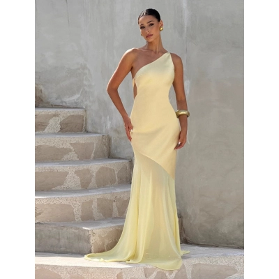 Chiffon - Spliced Asymmetrical - Neck Tie - Up Dress 02