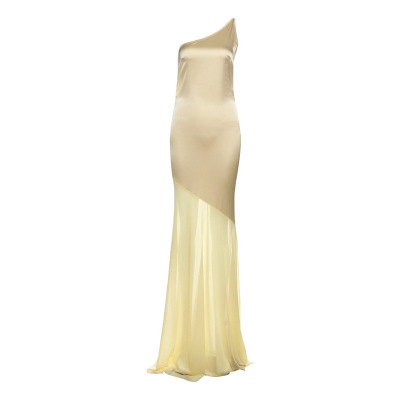 Chiffon - Spliced Asymmetrical - Neck Tie - Up Dress 01