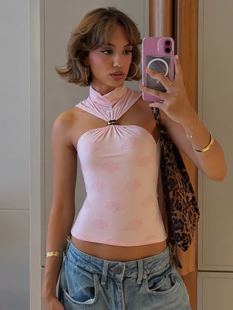 Half - High Neck Off - The - Shoulder Slim Fit Tank Top