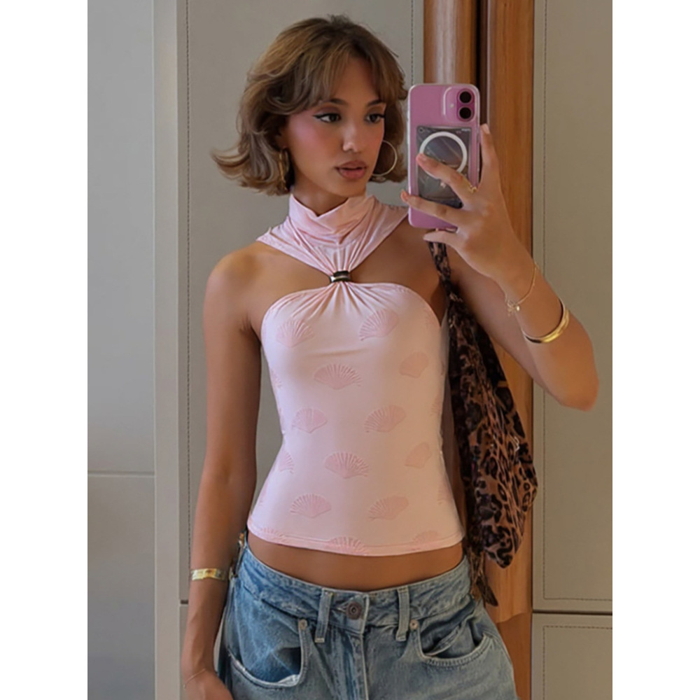 Half - High Neck Off - The - Shoulder Slim Fit Tank Top