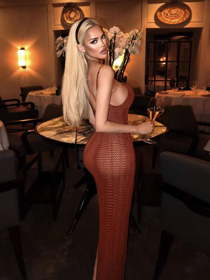 Knit Hollow - out Slim Backless Sheer Dress