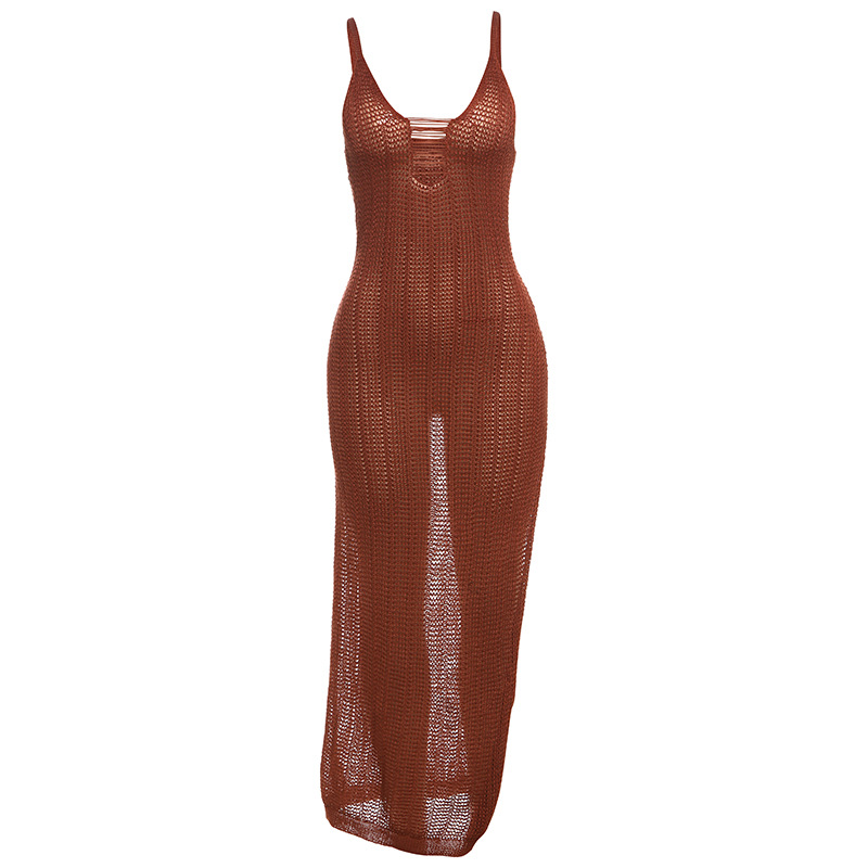 Knit Hollow - out Slim Backless Sheer Dress