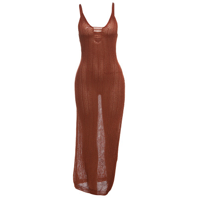 Knit Hollow - out Slim Backless Sheer Dress 01