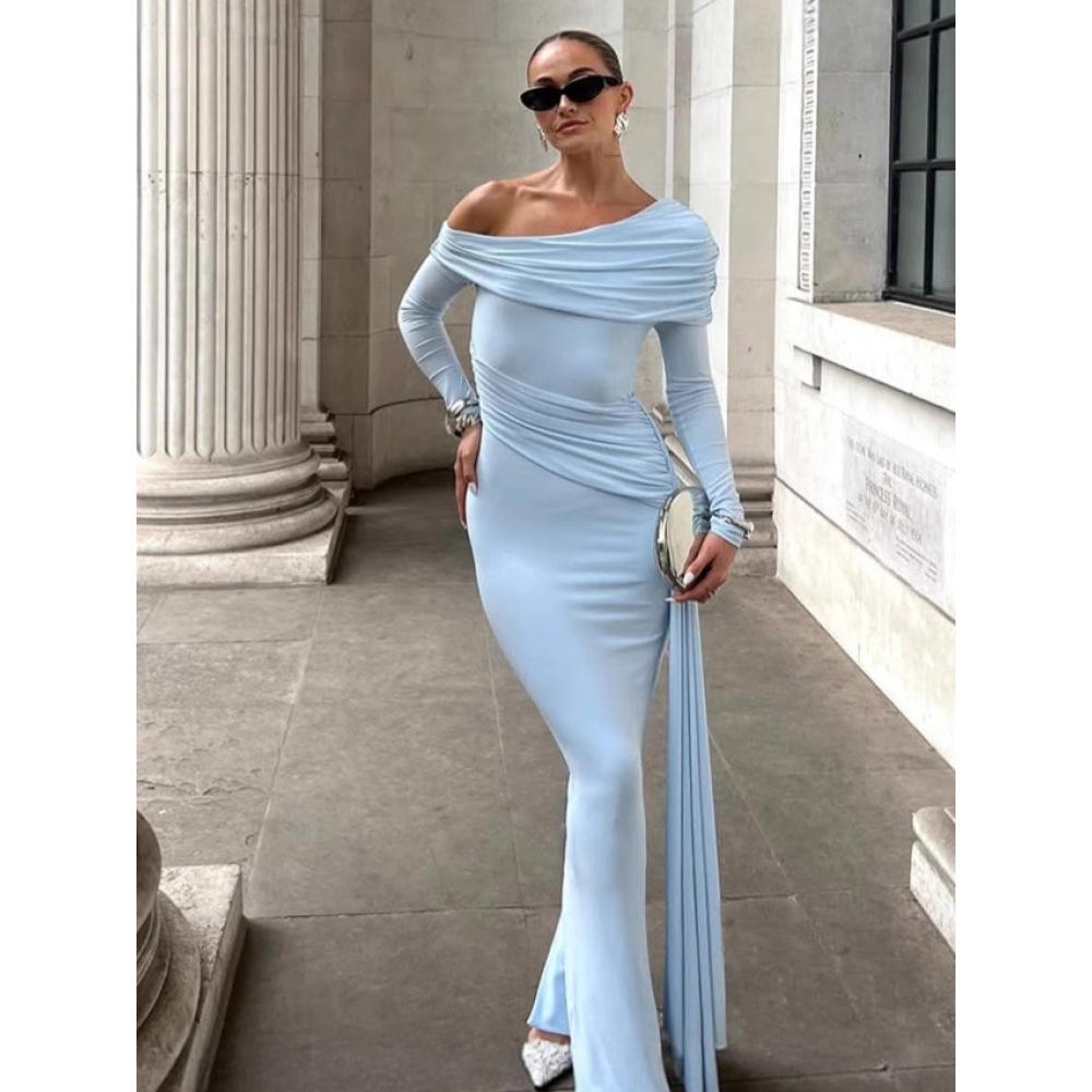 Off - the - Shoulder Slim Fit Bodycon Slit Long - Sleeve Dress