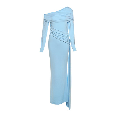 Off - the - Shoulder Slim Fit Bodycon Slit Long - Sleeve Dress 01