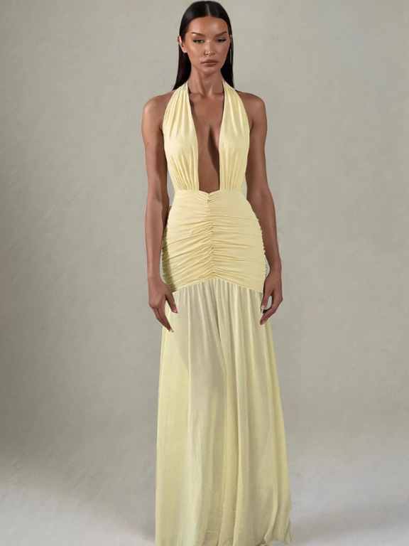 Deep V Neck Halter Dress