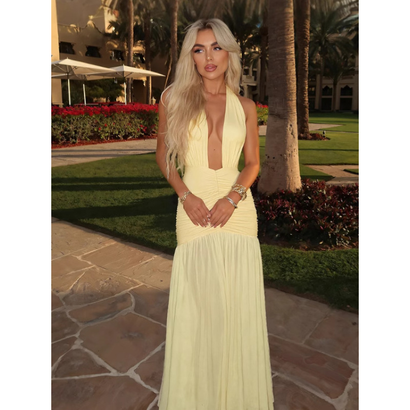 Deep V Neck Halter Dress