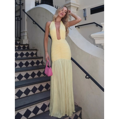 Deep V Neck Halter Dress 02