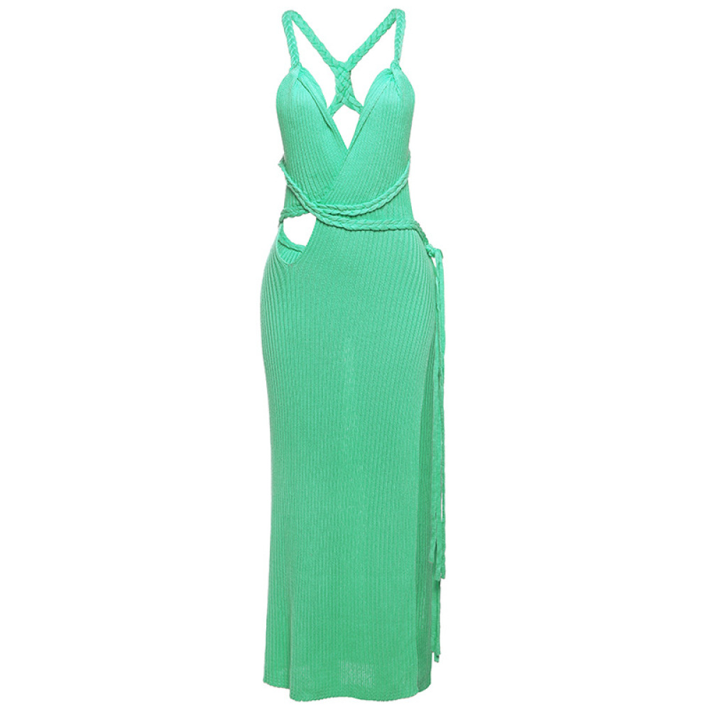 Knit Fringe Side - Slit Dress