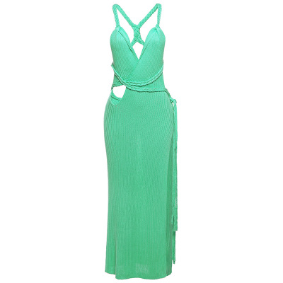 Knit Fringe Side - Slit Dress 01