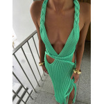 Knit Fringe Side - Slit Dress