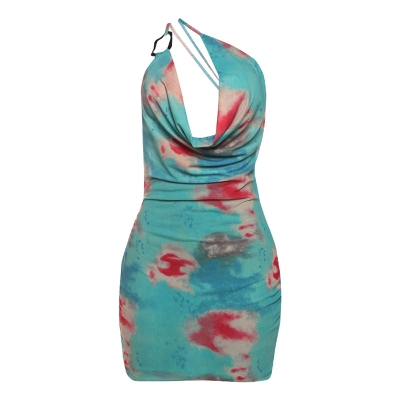Backless Tie - up Slim - fit Bodycon Print Dress 01