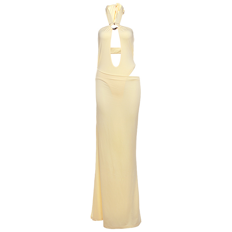 Sexy Hollow - out Halter Bodysuit & Skirt Set