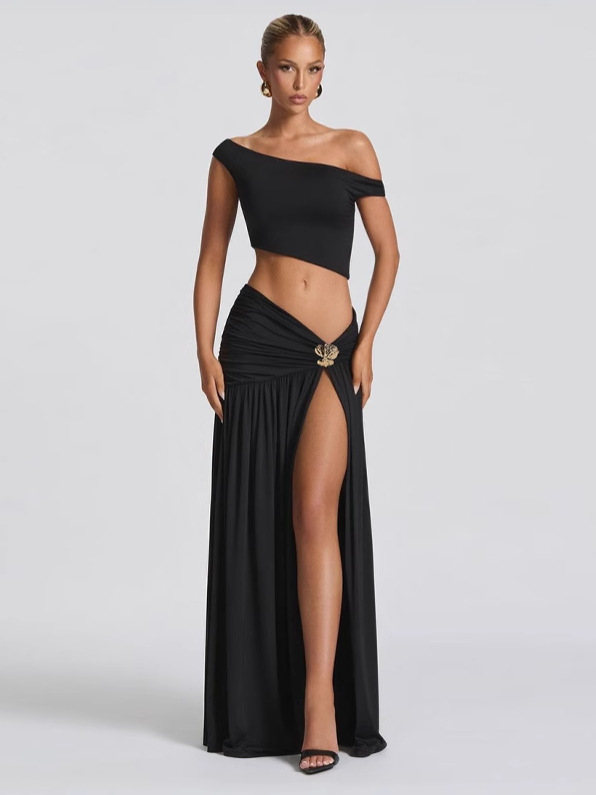 Crop Top & High - Waisted Skirt Set with Side Slit