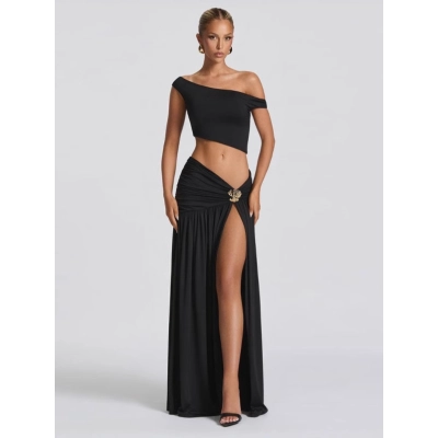 Crop Top & High - Waisted Skirt Set with Side Slit 02
