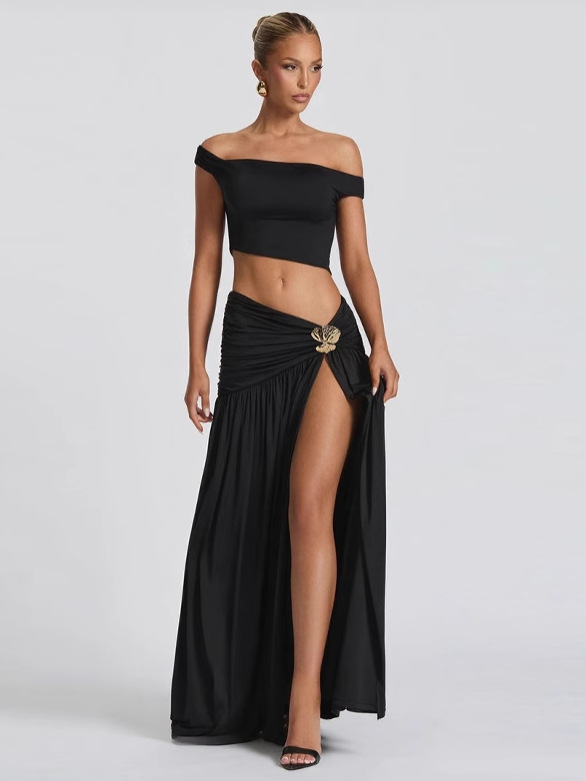 Crop Top & High - Waisted Skirt Set with Side Slit
