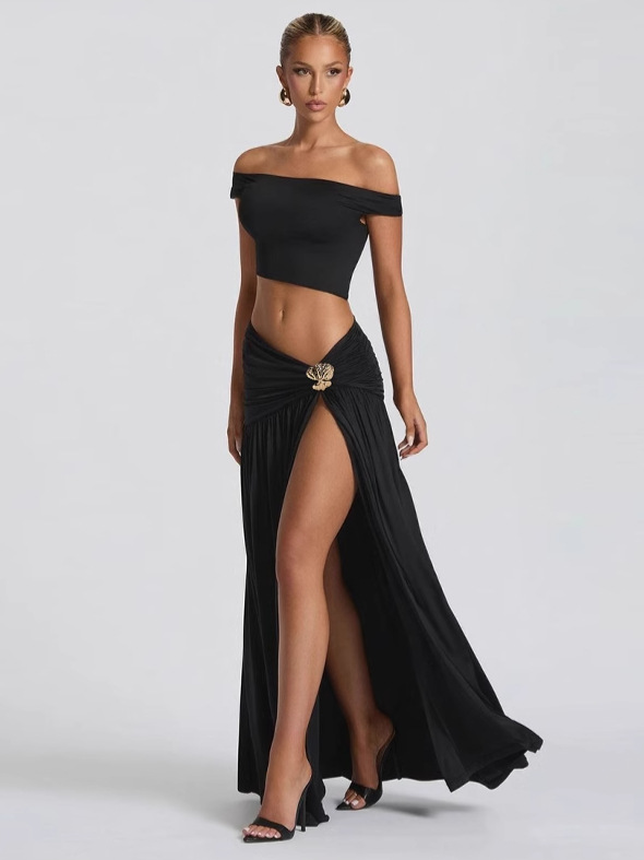 Crop Top & High - Waisted Skirt Set with Side Slit