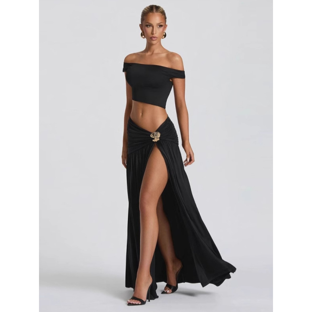 Crop Top & High - Waisted Skirt Set with Side Slit