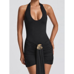 Slimming Backless Pleated Hip - hugging Dress