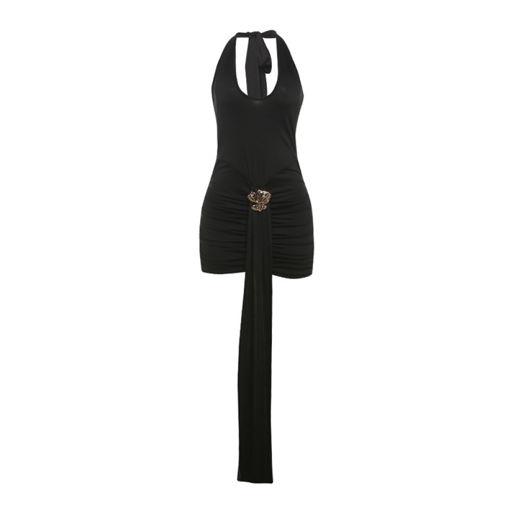 Slimming Backless Pleated Hip - hugging Dress