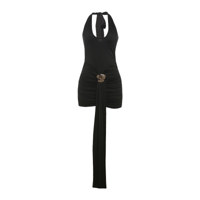 Slimming Backless Pleated Hip - hugging Dress 01