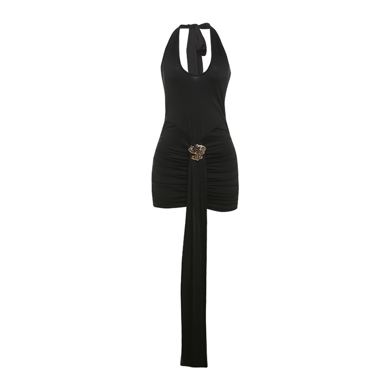 Slimming Backless Pleated Hip - hugging Dress